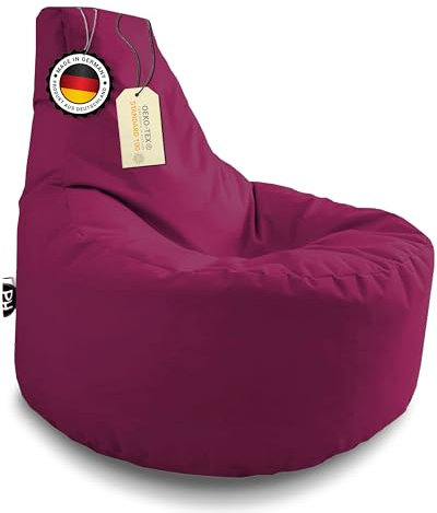 PATCH HOME Gamer Kissen & Lounge Sitzsack – befüllbar mit Reißverschluss, gefüllt mit Styropor, geeignet für In- & Outdoor. Perfekt als Gaming Sessel Sitzkissen (Weinrot, Ø 65cm x Höhe 70cm Junior)