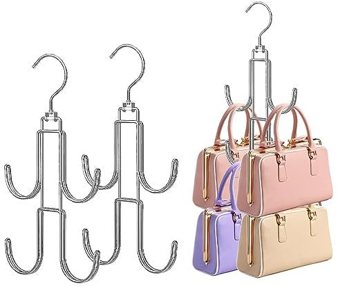 Baoswi 3 Pack Purse Hanger Closet Organisers Storage, 2-Tier Hanging Bag Holder, Silver Metal Handbag Storage Hook Backpack Rack Space Saving Hanger