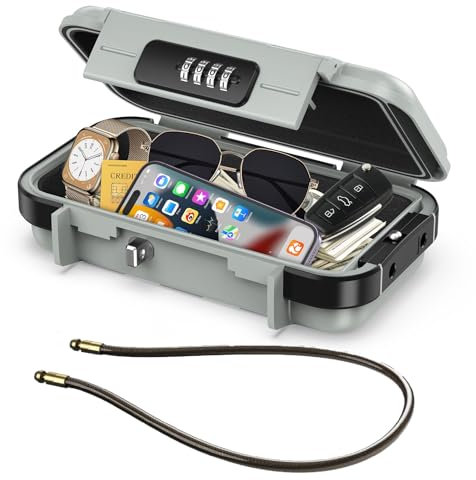 LOFICOPER Coffre-fort portable, boîte de sécurité à combinaison à 4 chiffres, boîte de voyage étanche, petit coffre-fort de plage avec chaîne amovible, pour le sport, les voyages, la maison, le bureau