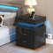 ChooChoo Black Nightstand with Charging Station, Smart LED Night Stand with Sliding Top Storage, 2-Drawers High Gloss Bedside Table, Modern End Table for Bedroom