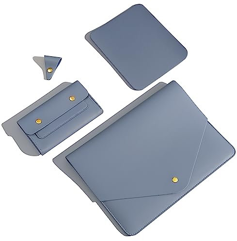 Benfan PU Leather Laptop Sleeve 13 Inch Compatible with 2024 13inch MacBook Air M3,13 MacBook Pro M2, Surface Pro 3 4 5 6 7, Dell XPS 13 with Small Pouch, Mouse Pad and Cord Organizer Color Blue