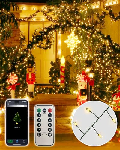 Avatar Controls Luci di Natale 3M,240 LED 8 Modalità Catena Luminosa Bianco Caldo Luci Albero di Natale Decorative,APP Telecomando Catena di luci a LED per Finestra Matrimonio Festa Patio,(3M)