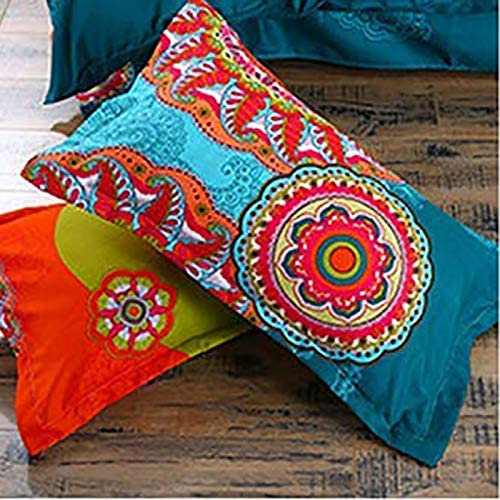 Freyamy Bohemian Kissenbezug 40 x 80 cm 2er Set Boho Style Rosa Pink Türkis Bunt 100% Mikrofaser Kissenbezüge Kopfkissenbezug 40x80 cm 2 Stück