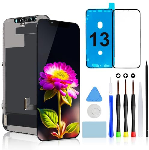 Brinonac for iPhone 13 Screen Replacement Kit, 6.1 Full HD Retina LCD Display COF Touch Screen Digitizer Assembly Set with Repair Tools, Waterproof Adhesive, Tempered Glass