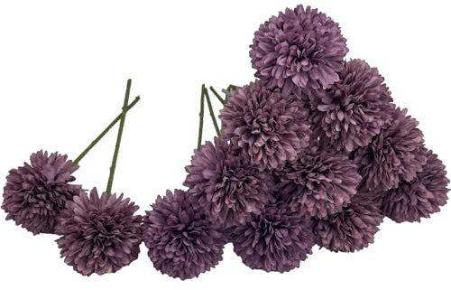 12 Fleurs Artificielles Deco Boules de Chrysanthèmes Artificielles Convient pour Les Compositions Florales, Les Décorations de Fête dans Le Jardin, Les Mariages, Les Centres de Table (Violet)