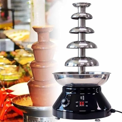 DDZJTPP Chocolate Fountain 5 Tier Hot Chocolate Fondue Fountain Machine Stainless Steel Chocolate Melting Pot Big Capacity for Chocolate Candy, Cheese, Birthday Celebration,Black