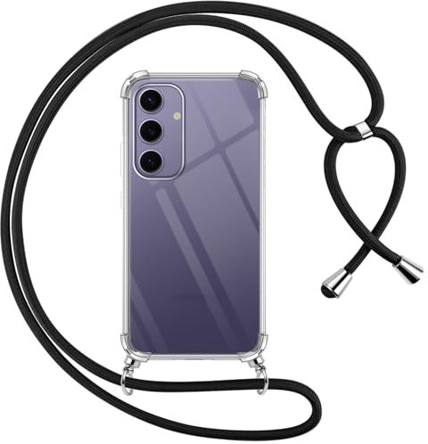 Pnakqil Coque pour Samsung Galaxy S24 avec Cordon, Transparente Silicone Housse avec Réglable de Collier Anti-Chute Etui pour Samsung S24, Ètuis à Bandoulière, Noir