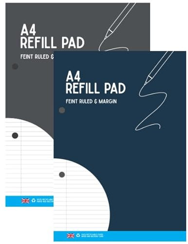 KAV A4 linierter Nachfüllblock, 130 Seiten (65 Blatt), Notizblock mit 2 gelochten Löchern, organisierter Schutzhülle, Notizen, ideal für Studenten, Schule und Büro, liniert mit Rand, 1 Stück