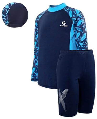 MZSYLK Pojkar baddräkt Rash Guard baddräkter set 3 stycken långärmade badskjortor snabbtorkande baddräkter med badbyxor