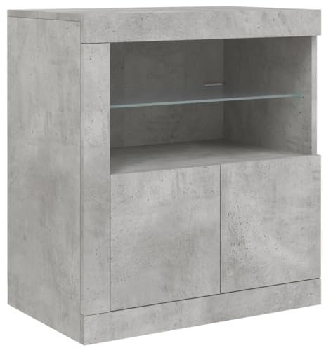 vidaXL Modern Sideboard with LED Lights - Highboard Side Cabinet in Concrete Grey, Engineered Wood and Glass, with Ample Storage Space, Ideal for Living Room Decor