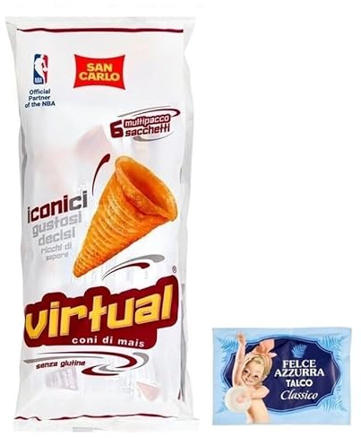 12er-Pack San Carlo Snack Virtual,Maiszapfen Patatine,Chips 132g Multipack-Packung,Jede Packung enthält 6 Beutel à 22g + 1er-Pack Kostenlos Felce Azzurra Talkumpuder, 100g-Beutel