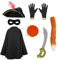 Kids Cat Bandit Costume - Black Tricorn Hat, Black Cape, Black Eye Mask, Gloves, Inflatable Sword and Orange Facepaint - Childs TV Movie World Book Day Fancy Dress Costume
