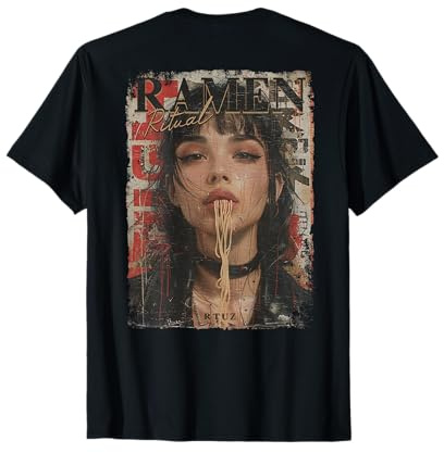 Backprint Pin-up Girl Ramen Noodle Anime Manga Asian Ramen T-Shirt