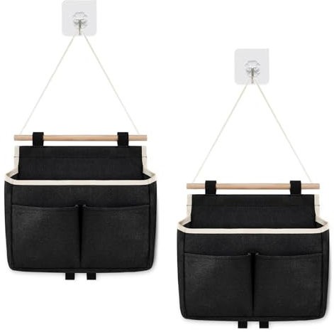 Wekuw 2 Stück Hängeorganizer Tür, Hängender Organizer mit 3 Taschen Faltbares Leinen Stoff Wandorganizer Hohe Kapazität Zusammenbaubar, für Home,Office,Bad,Diele,Kinderzimmer (Schwarz)