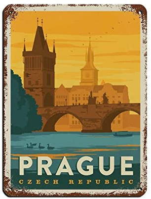 Lustiges Metall-Blechschild, Prag, Tschechische Republik, Reisen, Metallschilder, Zuhause, Küche, rustikale Wandkunst, Dekoration, 30 x 20 cm