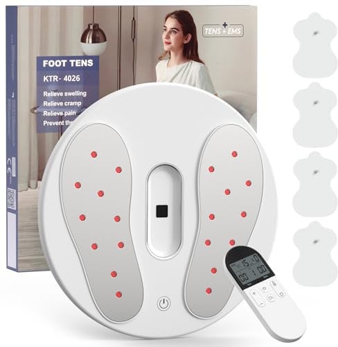 KDWLL Durchblutungs-Stimulator Beine Durchblutung Maschine Wärme Fuß-Nerven-Muskel-Stimulator Pro TENS EMS Fußmassagegerät für Neuropathie Elektrische Fußmassagegerät mit 4 Gel-Pads