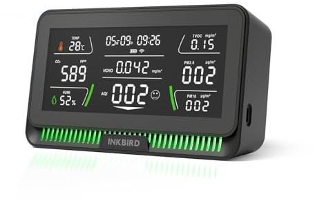 INKBIRD WIFI Indoor Air Quality Monitor, IAQM-129-W Air Quality Meter, APP Monitor, Dectect Temperature, Humidity, CO2, TVOC, HCHO, AQI, PM2.5, PM10 (Black)