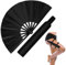 Anglechic 2 Pcs Large Rave Fan Set with Folding Hand Fan, Fan Holster for Festival Party (Black)