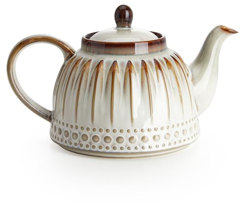 Sweese Keramik-Teekanne, Perlen-Retro-Blumenglasur, 1100 ml, große Teekanne für losen Tee oder Beutel, genug für 4 Tassen, Nebula Amber