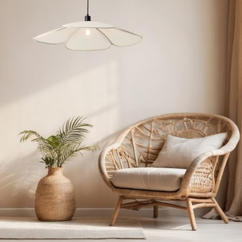 Lightbox Designer-Hängelampe mit blütenförmigem Stoff Lampen-Schirm & | Designer-Hängelampe mit blütenförmigem Stoff Lampen-Schirm & kürzbarem Kabel | Ø 77 cm | Pendelleuchte für das Esszimmer