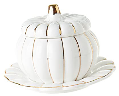 Cabilock Juego De Taza y Plato De Cerámica Diseño De Calabaza Ideal Para Sopas Arroz Postres y Decoración