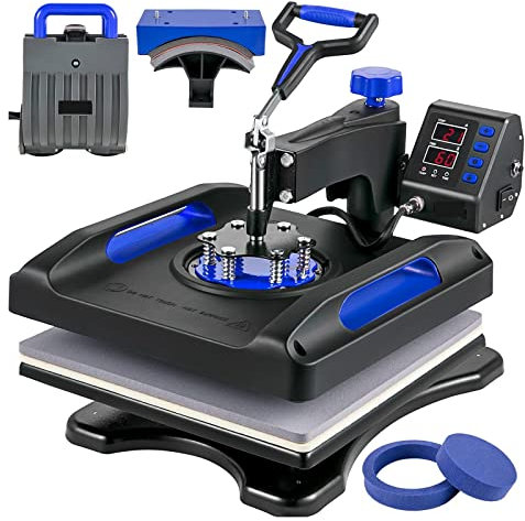 30 * 38 CM 38 * 38 CM 5 In 1 Multifunktionale Hitzepresse Maschine Digitalanzeige Sublimationsdrucker for Kappen Hemden Tassen(15x15in 5in1 Blue)
