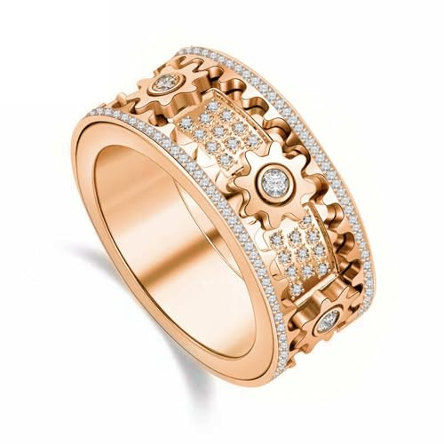 Bague Anti stress Femme Rotative, Bague Acier Inoxydable Rose Gold, Bague d Anxiete Anneau Engrenage Rotatif Filles Fiançaille Mariage Anniversaire Noël Fête Bijoux avec Coffret Cadeau