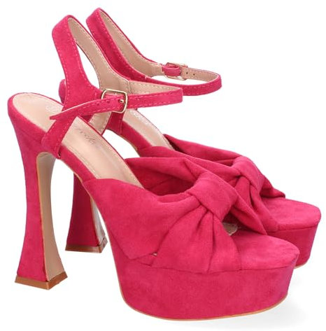 shoes&blues.es 88268 Sandalias con Tacon para Mujer, Comodos y Elegantes, Diseno Moderno con Lazo y Cierre de Hebilla, Ideales para Eventos. Fucsia Talla 36