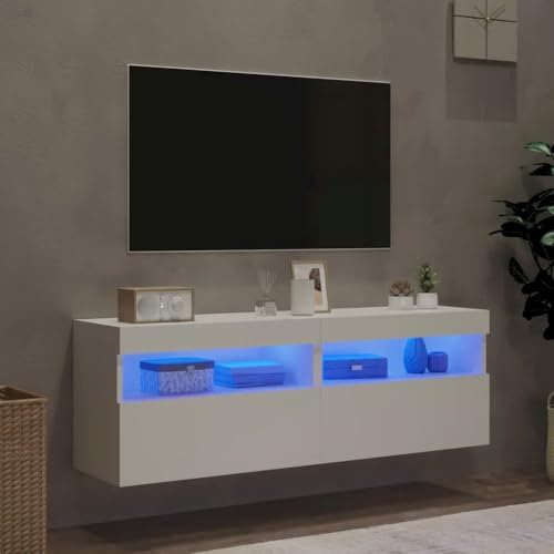 Canditree Ensemble Meubles TV Suspendu avec Lumières LED, Meuble TV Mural avec Rangement, étagère TV Flottante 120cm (Blanc)