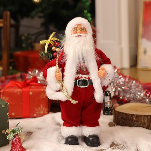 Goloxou Babbo Natale Decorazione Statuetta in Piedi con Sacchetto Regalo per Natale Casa Ufficio Tavolo (01)