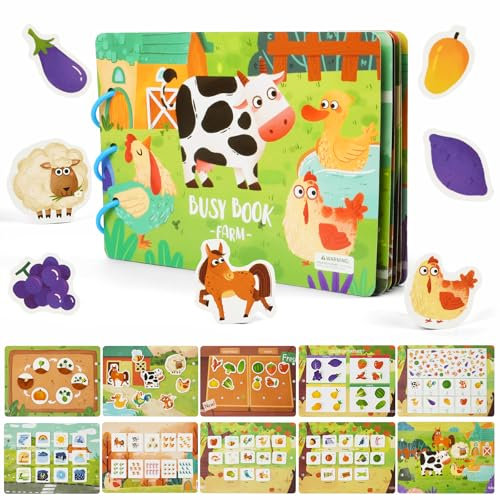 AYESY Quiet Book mit Bauernhof Thema, Montessori Busy Book, Busy Board aus Weichem Filzbuch, Activity Board Motorikspielzeug für Frühe Bildung, Sensorik, Kreativität, Montessori Spielzeug ab 1-5 Jahr