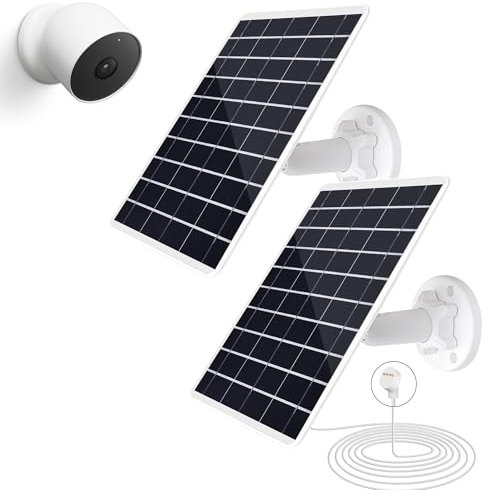 2-Pack 8W Solar Panel Compatible with Google Nest Camera Outdoor & Indoor (Battery Version), Solar Power Charger for Google Nest Cam with Indicator Light,13ft Cable IP66 Weatherproof Solar Panel