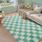HUGEAR Tapis Salon Shaggy Damier Tapis Chambre Adulte Fille Doux Moelleux Descente de lit AntidéRapant Moderne Grand Tapis Vert Blanc 150×210cm Decoration Chambrel