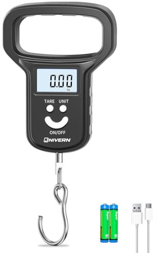 NIVERN Luggage Scale - Dual Power (Battery/Rechargeable), Suitcase Weighing Scales with Extra Wide Handle, Backlit LCD Display, Includes 2 AAA Batteries & USB-C Charging Cable (Black)