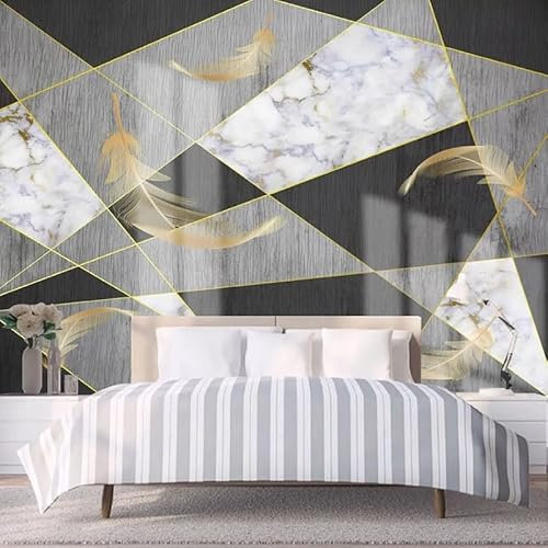 Personnalisé 3D Marbre Géométrique Or Plume Peintures Murales Décor À La Maison Salon Canapé Chambre TV Fond Mur 280Cm (W) X 180Cm (H)