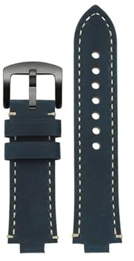 KAXSFE 24 x 12 mm konvex, kompatibel mit ORIS AQUIS Vintage-Armband aus echtem Leder und Rindsleder 733 7730 7740, Herren-Uhrenarmband, braun-blaue Armbänder(Blue rice line bk)