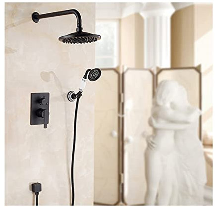 JOLIANE Badezimmer Dusche Set Antike Bronze-Regen-Duschhahn Wand oder Decke in der Wand Dusche Mixe Schwarz Badezimmer Duschkopf Küchenarmatur(Noir)
