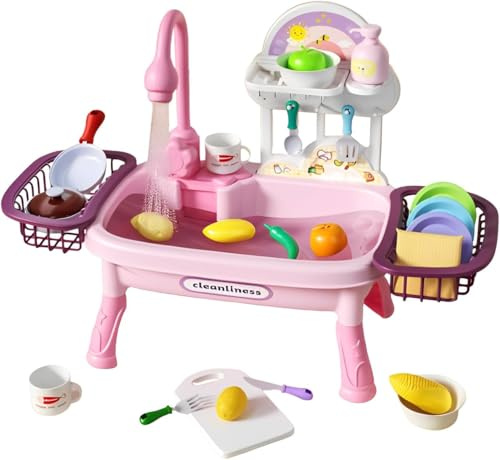 Fregadero Cocina Juguete con Agua,Lavaplatos Eléctrico Playhouse,RECirculación Automática del Agua,Regalo para niños pequeños y niñas 3+