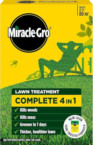 Miracle Gro Evergreen Complete 4 in 1 Lawn Treatment 80m² Granules for Thicker, Greener Grass Feeds, Kills Weeds & Moss – Spreader Needed Garden Box Pack Yellow (2.8kg)