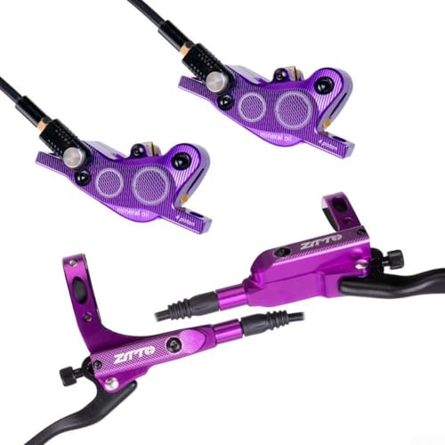 AugustknowU Mountainbike Hydraulische Bremsen 4 Kolben Scheibenbremsen Set mit 800 mm und 1450 mm Ölleitungen (lila)