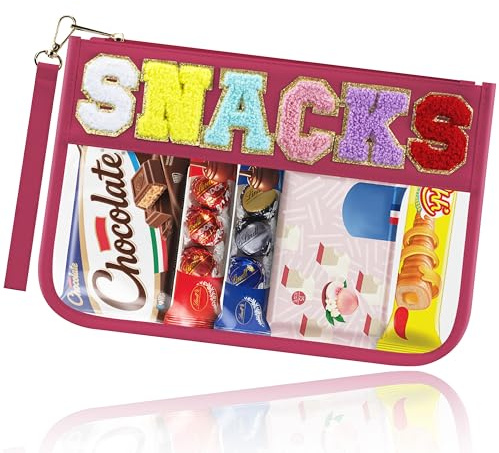 BuyCard Chenille Brief Tasche,wasserdicht Reise Snack Pouch mit Glitter Patch Buchstaben,Reise Make upTasche mit Reißverschluss, Kulturbeutel mit adrettem Aufnäher, für Damen und Kinder. (Rose Red)