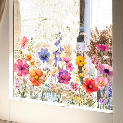Adesivi per Finestre Fiori Adesivi Statici Bifacciali Riutilizzabili Adesivi Murali Decorazioni per Finestre