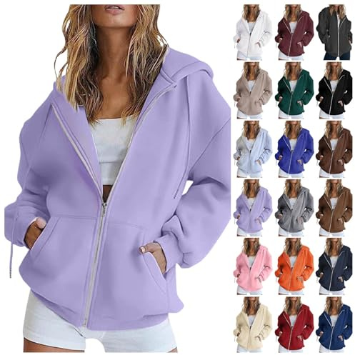 Generisch Jacke Damen Hoodie Sweatjacke Zipper Sweatshirtjacke Damen Pullover Oberteile Kapuzenjacke Lang Sweatshirt Kapuzenpullover Mit Kapuze Langarm Sport Style mit Reißverschluss Oversize