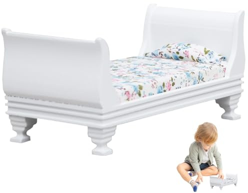 Peosaard Puppenhausmöbel, Puppenhausbett, Holzmöbel, Maßstab 1:12, einzelnes Puppenbett 6 x 3 x 2, 8, DIY-Miniaturszene für Raumzubehör, Zubehör im Maßstab 1:12