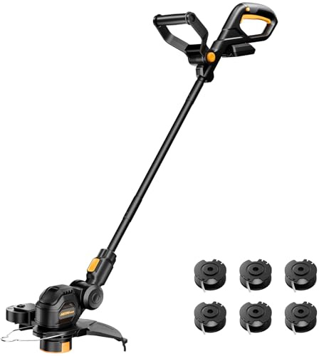 HEINPRO Débroussailleuse sans fil compatible avec batterie Dewalt 20 V MAX, désherbant électrique de 30,5 cm, alimentation automatique, tondeuse à gazon alimentée par batterie, avec 6 bobines de fil