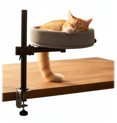 Relaxdays Katzenbett für Schreibtisch, höhenverstellbar, 360° drehbar, 20 kg, weicher Katzenkorb Ø 38 cm, grau/schwarz