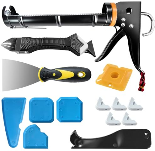 Silikon-Kartuschenpresse Set – Fugenschaber & Dichtstoffentferner für Badezimmer, Küche, Boden, Fenster – inkl. 5-in-1 Fugenreparatur Werkzeug – für präzises Verfugen & Abdichten