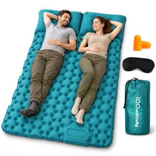 Luftmatratze Camping 120x200 cm Isomatte Camping Matratze mit Kissen | Aufblasbare Isomatte mit Fußpresse Pumpe,Aufblasbare Matratze,Kleines Packmaß luftbett 2 personen für Strand,Wandern,Trekking