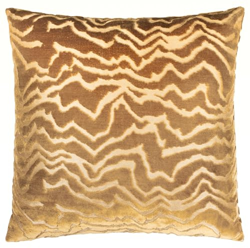 Paoletti Tierra Federn Gefülltes Kissen – Luxuriös Abstrakt Strukturiert Geschnittener Samt Dekoratives Kissen (Messing – 50x50cm)