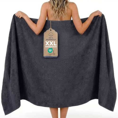 Twinzen - Saunahandtuch & Badetuch 100% Baumwolle - 100x200 cm | Dunkelgrau · Saugstark & Weich · 360 GSM · Mit Aufhänger · OEKO-TEX Zertifiziert · XXL Badetuch